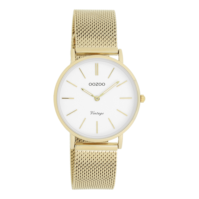 oozoo Goudkleurige OOZOO horloge met metalen mesh armband - C9911