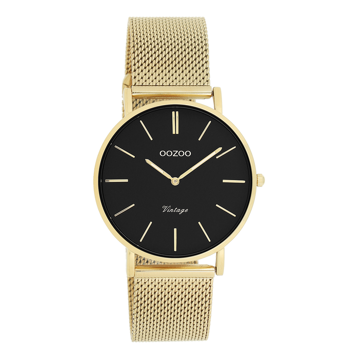 oozoo Goudkleurige OOZOO horloge met metalen mesh armband - C9914