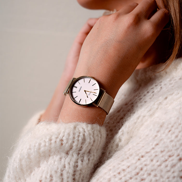 Oozoo Goudkleurige OOZOO Horloge Met Metalen Mesh Armband - C9909