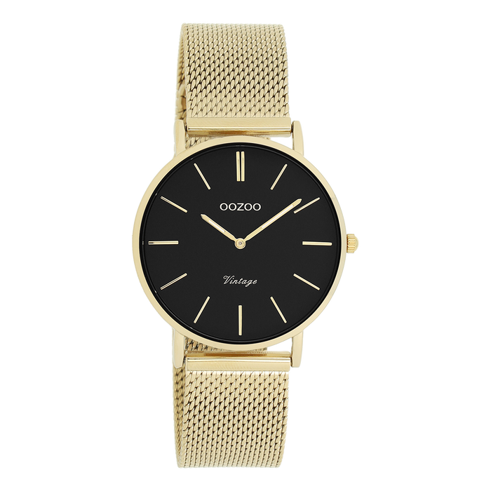 oozoo Goudkleurige OOZOO horloge met metalen mesh armband - C9915