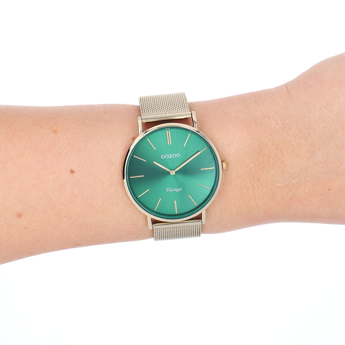 Oozoo Goudkleurige OOZOO Horloge Met Metalen Mesh Armband - C20294