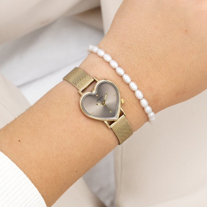 Oozoo Goudkleurige OOZOO Horloge Met Metalen Mesh Armband - C11416