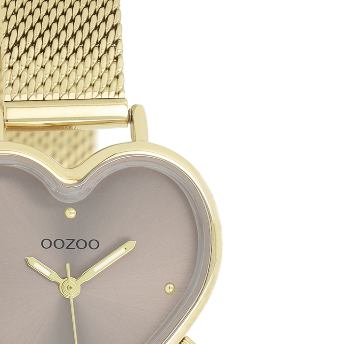 Oozoo Goudkleurige OOZOO Horloge Met Metalen Mesh Armband - C11416