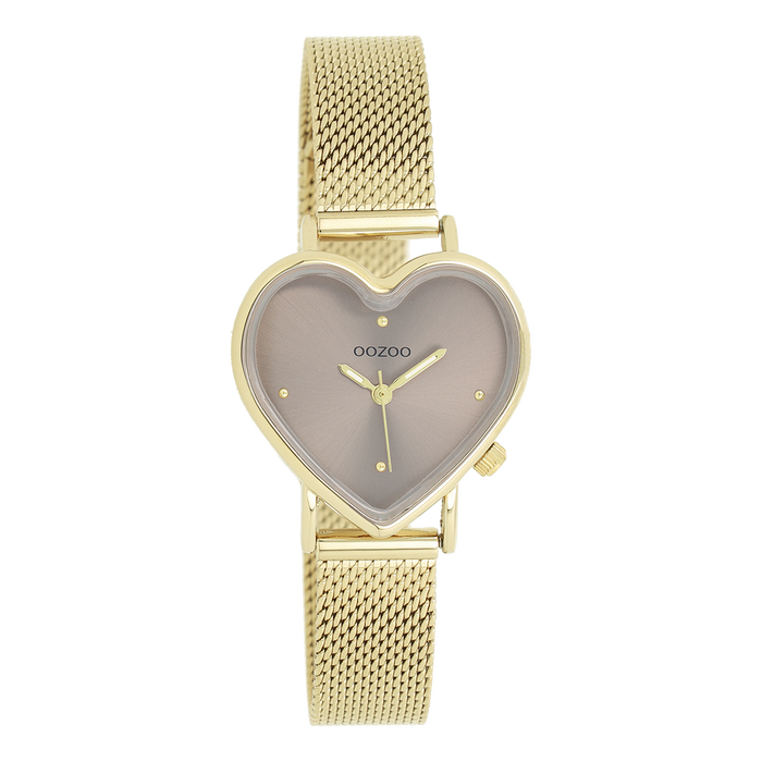 oozoo Goudkleurige OOZOO horloge met metalen mesh armband - C11416