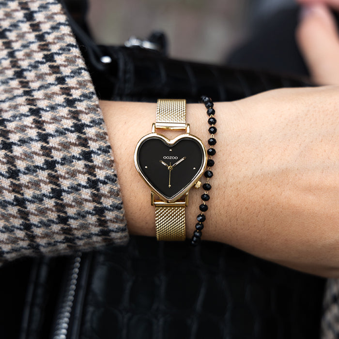 Oozoo Goudkleurige OOZOO Horloge Met Metalen Mesh Armband - C11417