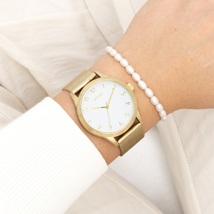 Oozoo Goudkleurige OOZOO Horloge Met Metalen Mesh Armband - C11322