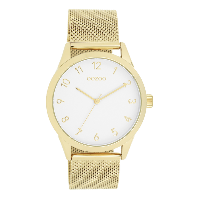 oozoo Goudkleurige OOZOO horloge met metalen mesh armband - C11322
