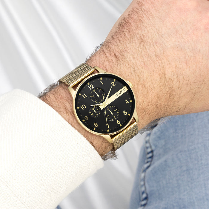 Oozoo Goudkleurige OOZOO Horloge Met Metalen Mesh Armband - C11302