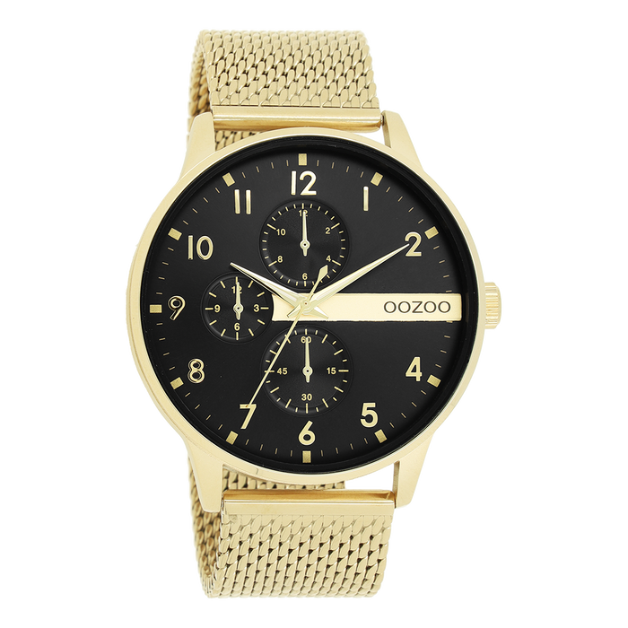 oozoo Goudkleurige OOZOO horloge met metalen mesh armband - C11302