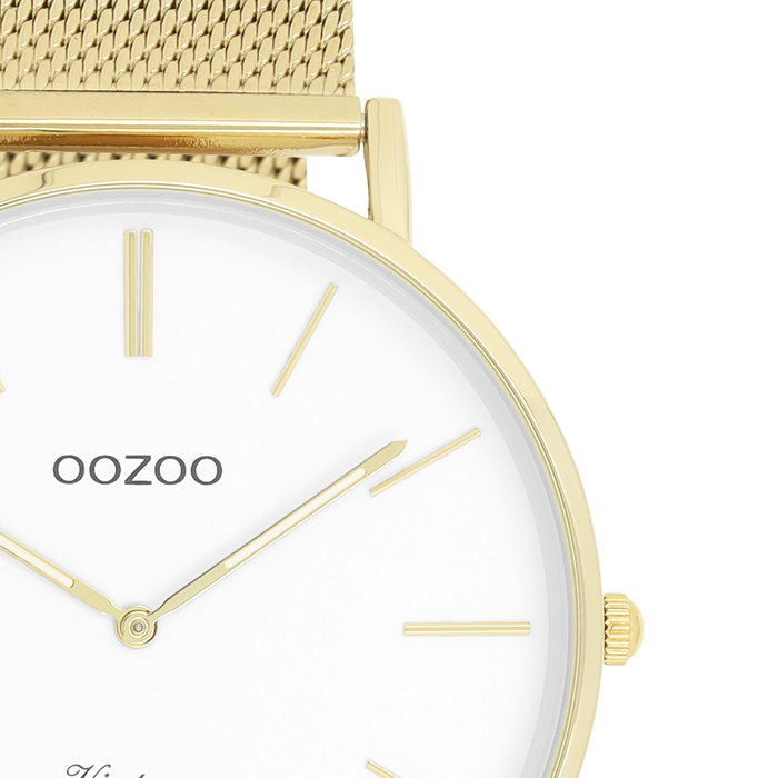 Oozoo Goudkleurige OOZOO Horloge Met Metalen Mesh Armband - C9908