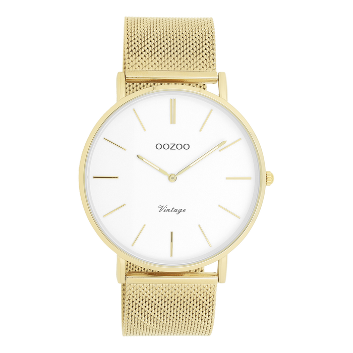 oozoo Goudkleurige OOZOO horloge met metalen mesh armband - C9908