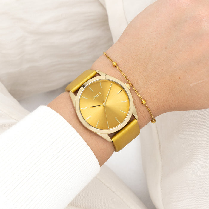 Oozoo Goudkleurige OOZOO Horloge Met Oker Gele Leren Band - C11332