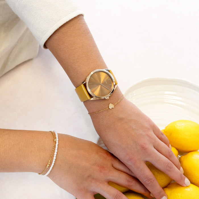 Oozoo Goudkleurige OOZOO Horloge Met Oker Gele Leren Band - C11332