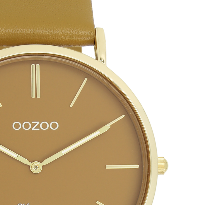 Oozoo Goudkleurige OOZOO Horloge Met Olijf Groene Leren Band - C20327