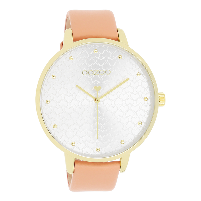 oozoo Goudkleurige OOZOO horloge met perzik roze leren band - C11036
