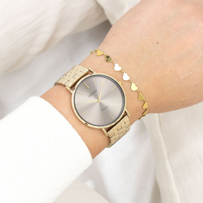 Oozoo Goudkleurige OOZOO Horloge Met Roestvrijstalen Armband - C20403