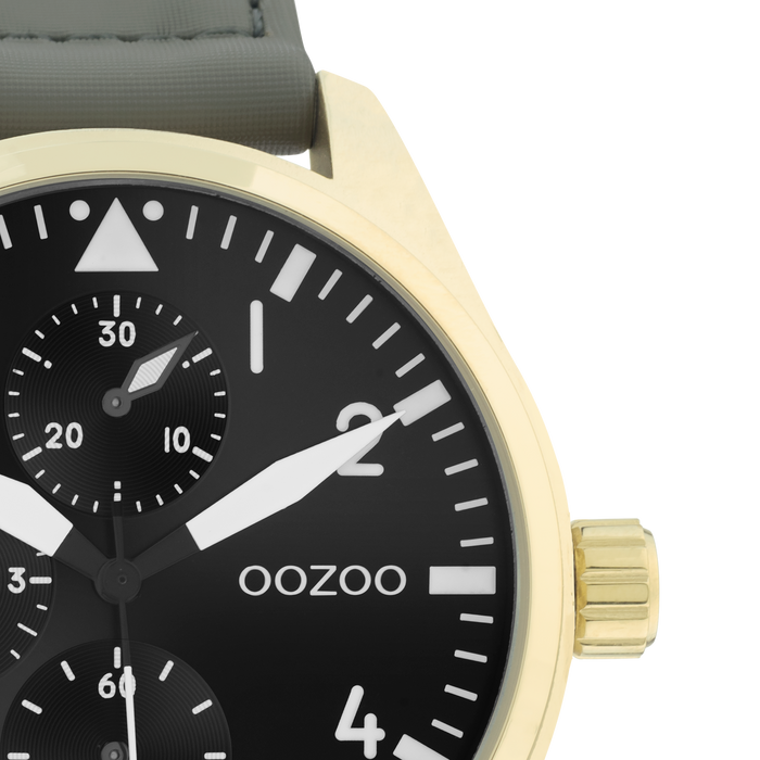 Oozoo Goudkleurige OOZOO Horloge Met Steengrijze Klittenband Polsband - C11008