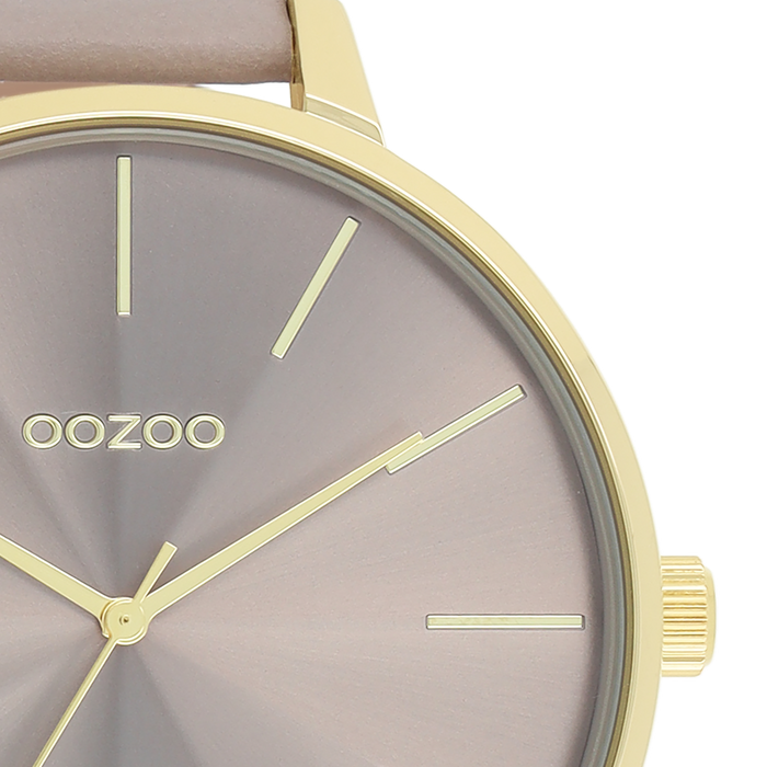 Oozoo Goudkleurige OOZOO Horloge Met Taupe Leren Band - C11256