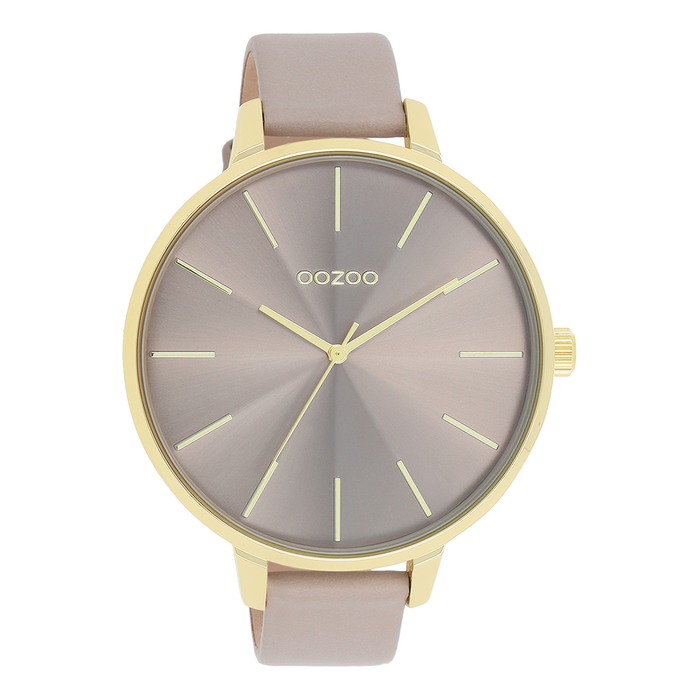 oozoo Goudkleurige OOZOO horloge met taupe leren band - C11256