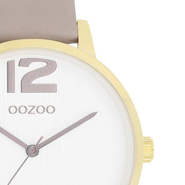 Oozoo Goudkleurige OOZOO Horloge Met Taupe Leren Band - C11236