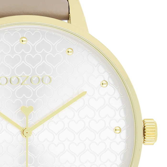 Oozoo Goudkleurige OOZOO Horloge Met Taupe Leren Band - C11037