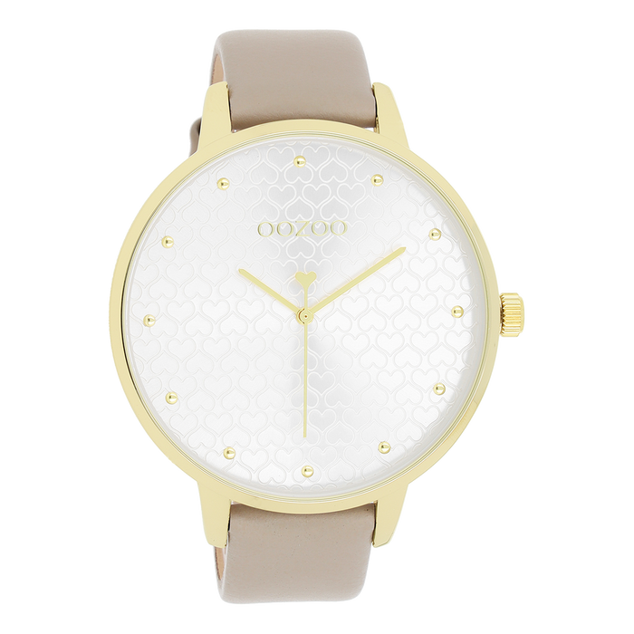 oozoo Goudkleurige OOZOO horloge met taupe leren band - C11037