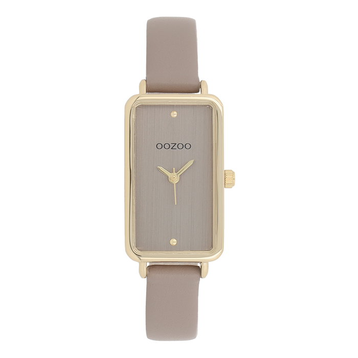 oozoo Goudkleurige OOZOO horloge met taupe leren band - C11531