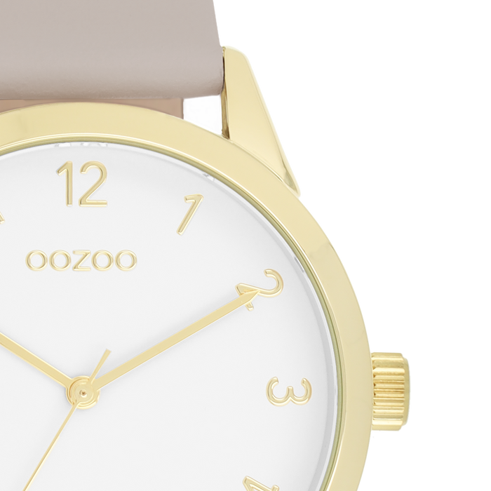 Oozoo Goudkleurige OOZOO Horloge Met Taupe Leren Band - C11327