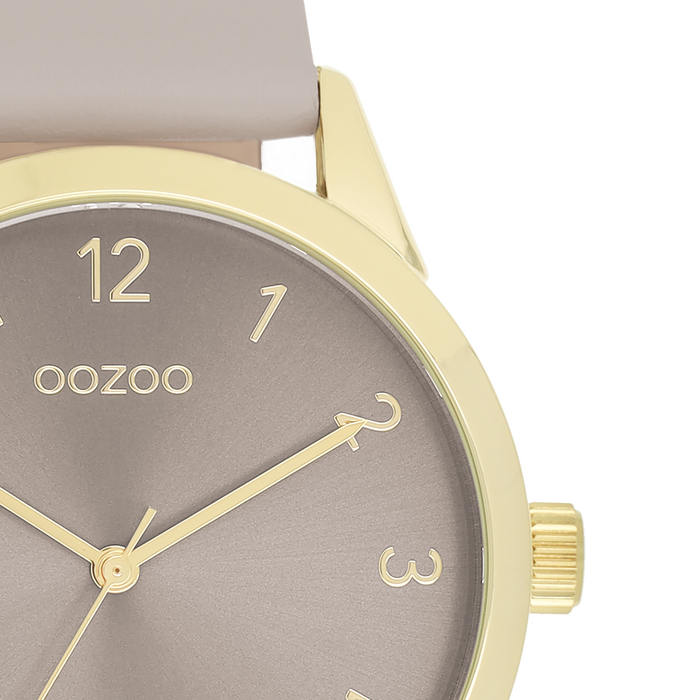Oozoo Goudkleurige OOZOO Horloge Met Taupe Leren Band - C11328
