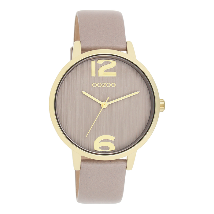 Oozoo Goudkleurige OOZOO Horloge Met Taupe Leren Band - C11342