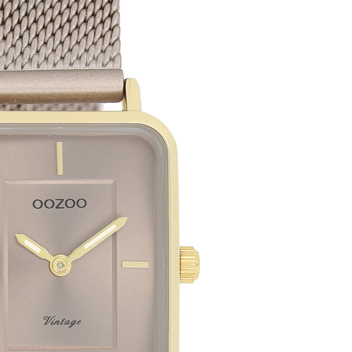 Oozoo Goudkleurige OOZOO Horloge Met Taupe Metalen Mesh Armband - C20384
