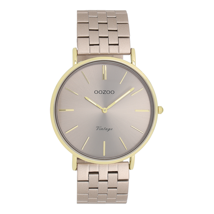 oozoo Goudkleurige OOZOO horloge met taupe roestvrijstalen armband - C20404