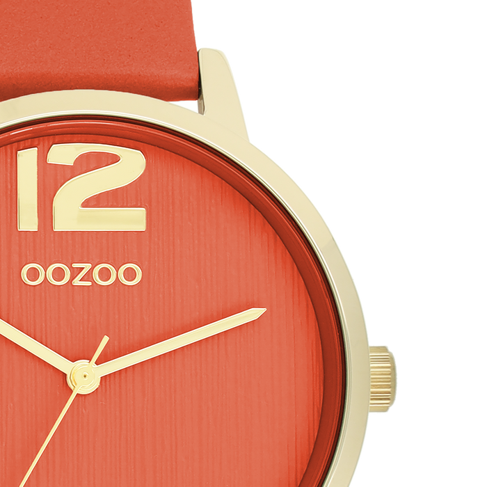 Oozoo Goudkleurige OOZOO Horloge Met Warm Oranje Leren Band - C11341