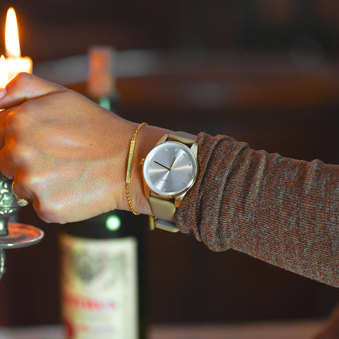 Oozoo Goudkleurige OOZOO Horloge Met Zand Leren Band - C11046