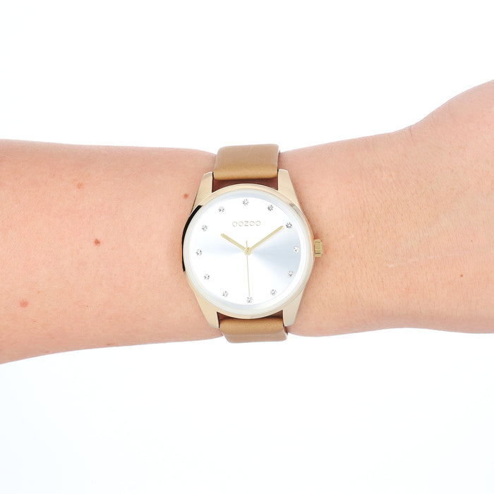 Oozoo Goudkleurige OOZOO Horloge Met Zand Leren Band - C11046