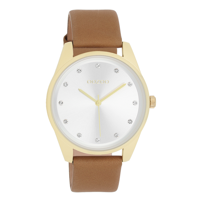 oozoo Goudkleurige OOZOO horloge met zand leren band - C11046