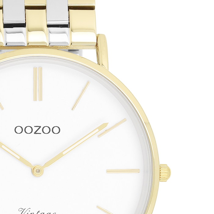 Oozoo Goudkleurige OOZOO Horloge Met Zilverkleurig/gouden Roestvrijstalen Armband - C20402