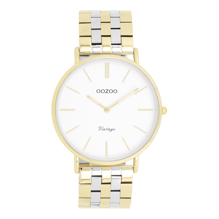 oozoo Goudkleurige OOZOO horloge met zilverkleurig/gouden roestvrijstalen armband - C20402