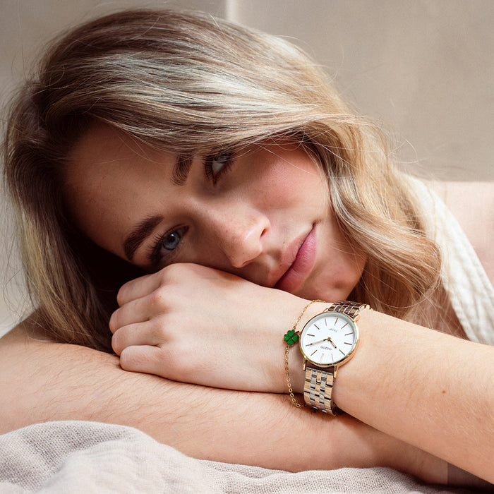 oozoo Goudkleurige OOZOO horloge met zilverkleurig/gouden roestvrijstalen armband - C20407