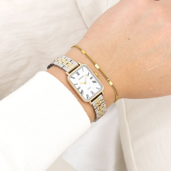 Oozoo Goudkleurige OOZOO Horloge Met Zilverkleurig/gouden Roestvrijstalen Armband - C20411