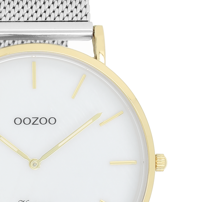 Oozoo Goudkleurige OOZOO Horloge Met Zilverkleurige Metalen Mesh Armband - C20119