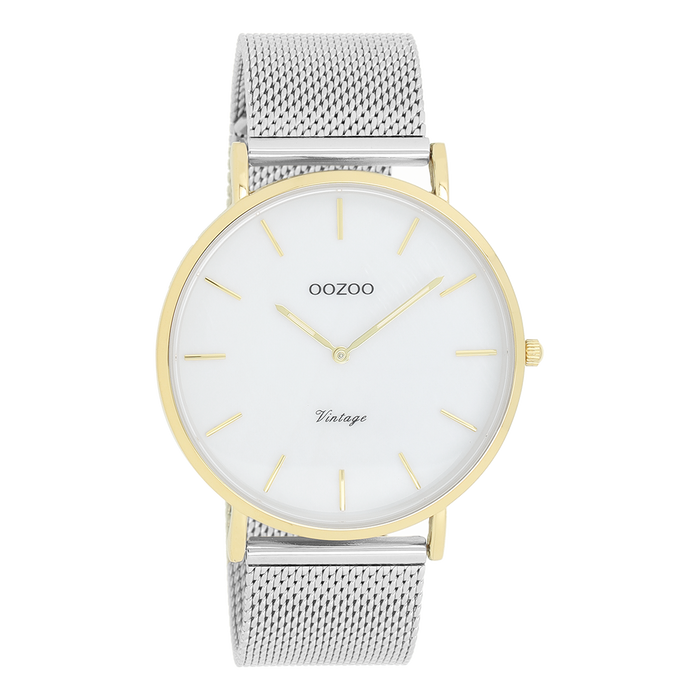 oozoo Goudkleurige OOZOO horloge met zilverkleurige metalen mesh armband - C20119