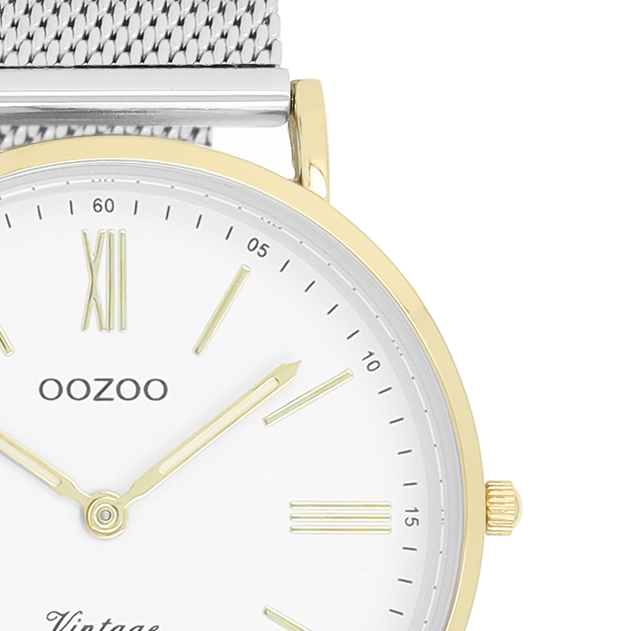 Oozoo Goudkleurige OOZOO Horloge Met Zilverkleurige Metalen Mesh Armband - C20118