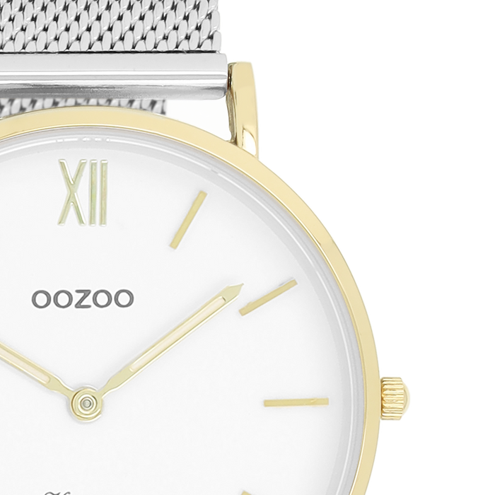 Oozoo Goudkleurige OOZOO Horloge Met Zilverkleurige Metalen Mesh Armband - C20116