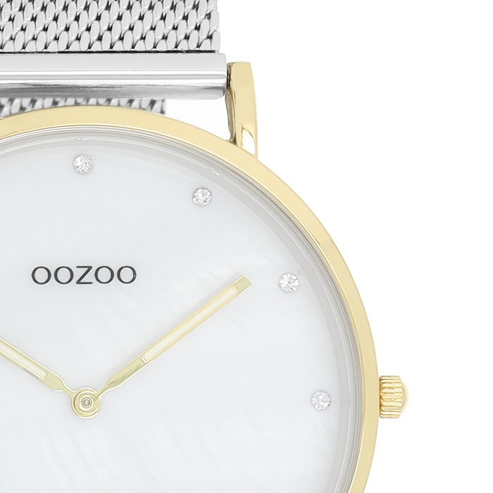 Oozoo Goudkleurige OOZOO Horloge Met Zilverkleurige Metalen Mesh Armband - C20115