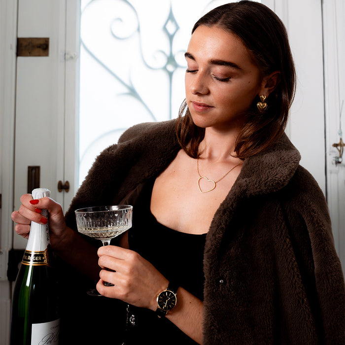 Oozoo Goudkleurige OOZOO Horloge Met Zwarte Leren Band - C20204