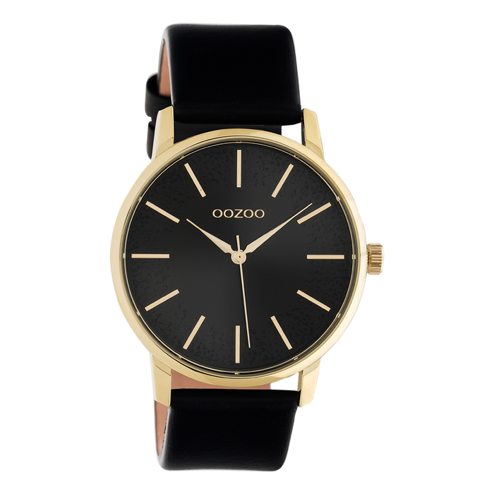 oozoo Goudkleurige OOZOO horloge met zwarte leren band - C10839