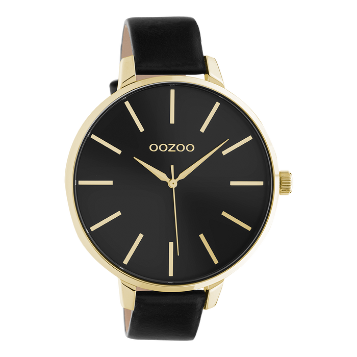 oozoo Goudkleurige OOZOO horloge met zwarte leren band - C10844