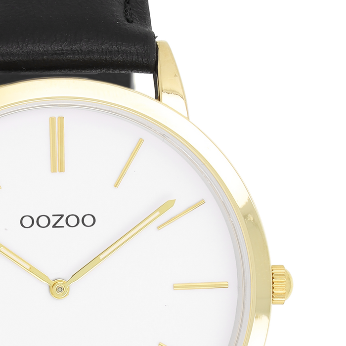 Oozoo Goudkleurige OOZOO Horloge Met Zwarte Leren Band - C20386