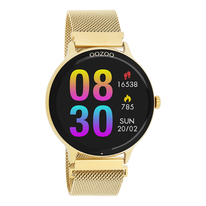 Oozoo Goudkleurige OOZOO Smartwatch Met Goudkleurige Metalen Mesh Armband - Q00136
